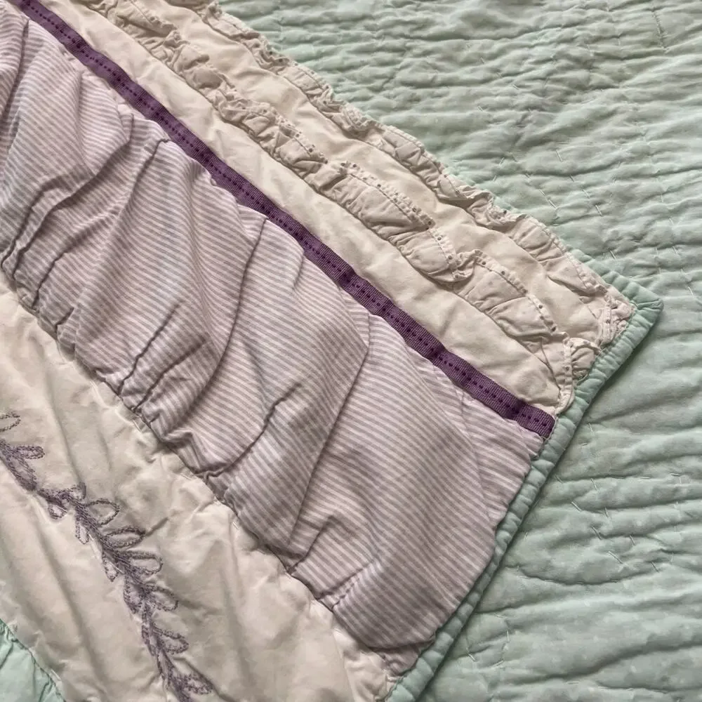 Pottery Barn Kids Full Queen Quilt Bailey Striped Textured Pastel Colors
